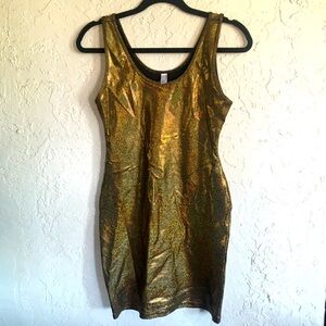 Vintage American Apparel Gold Holographic Rainbow Spandex bodycon mini dress M